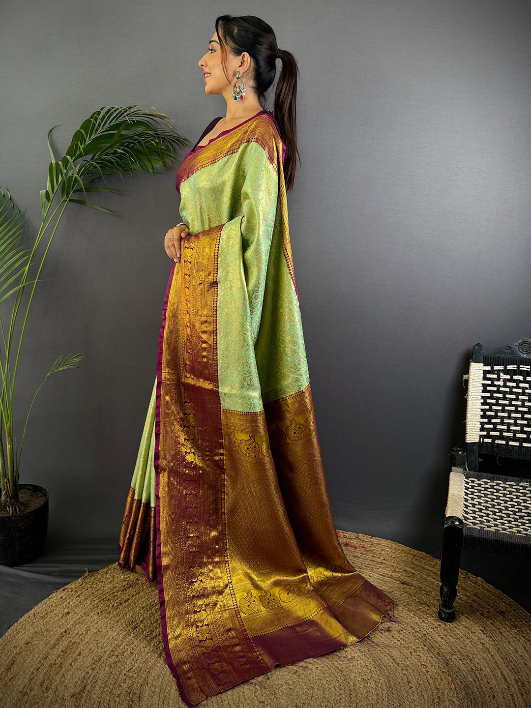 Pastel Mint Green Dharmavaram Silk Saree