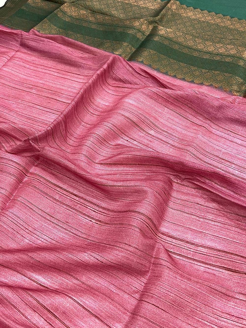 Pink Tussar Ghicha Print Saree