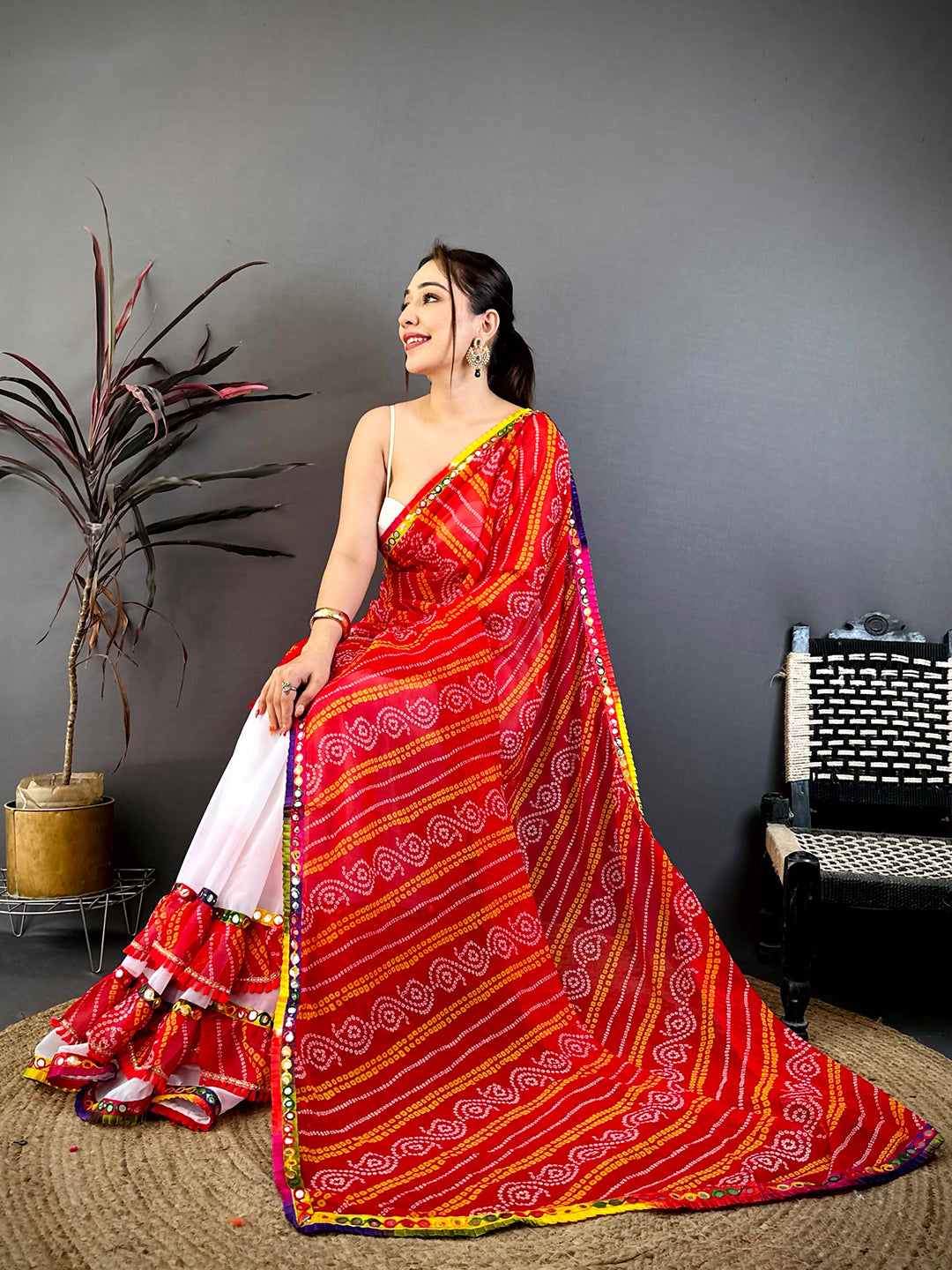 Radiant Bandhej Print Ruffle Georgette Saree