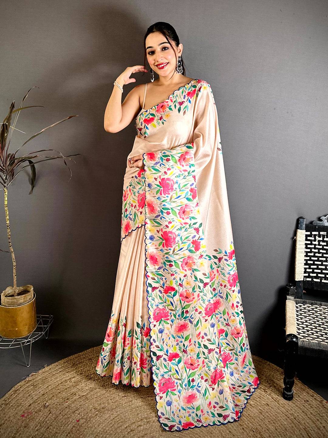 Floral Garden Cutwork Tussar Saree