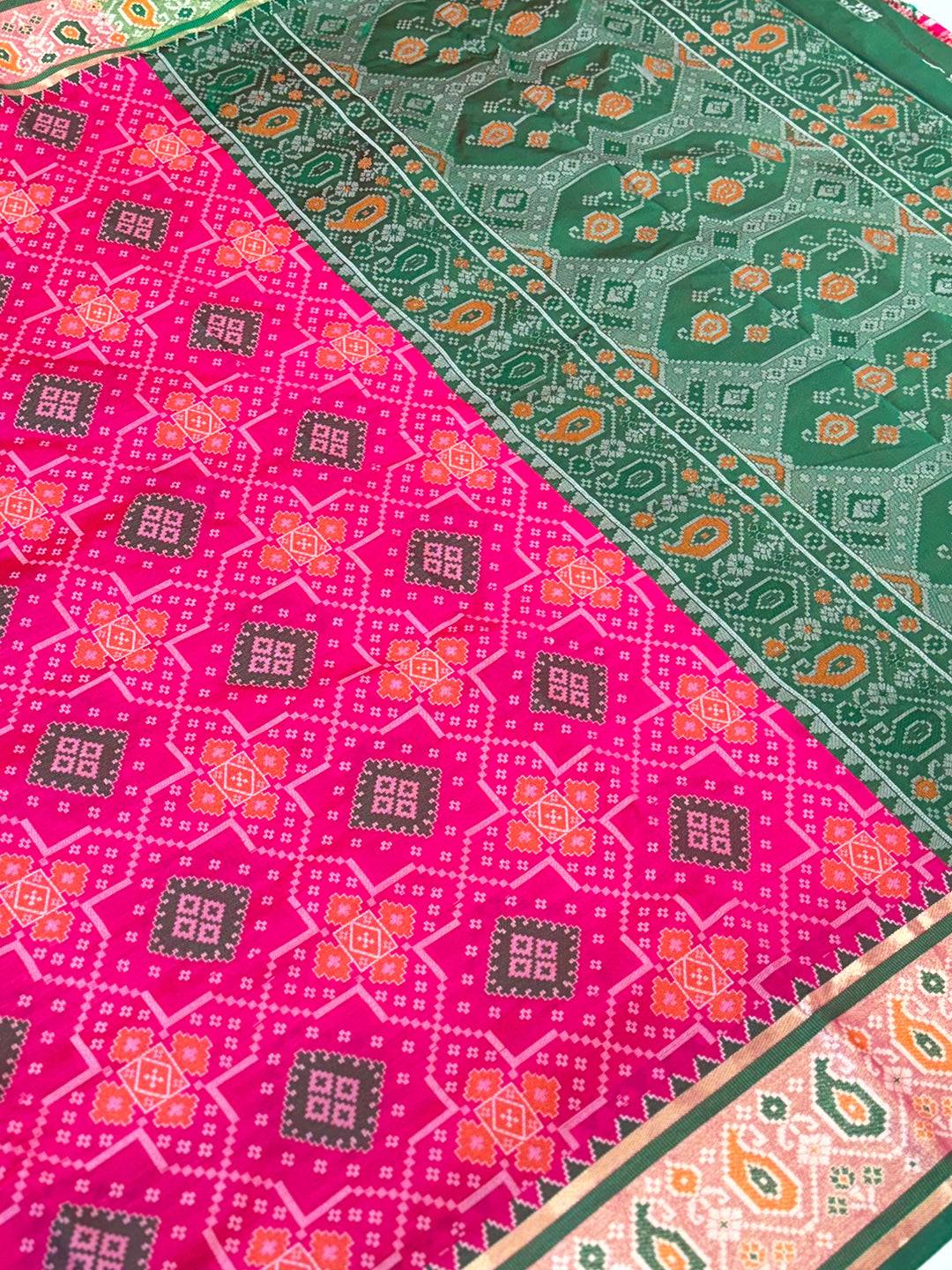 Pink Soft Silk Saree With Patola Weaving