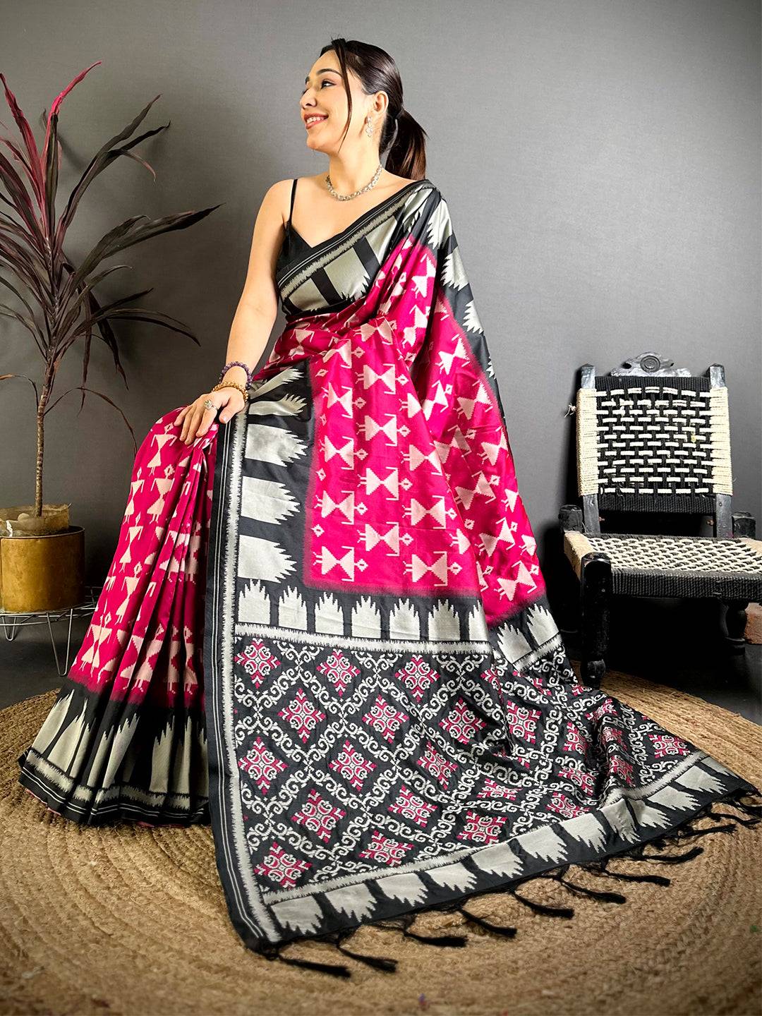 Magenta Warli Weave Soft Silk Saree