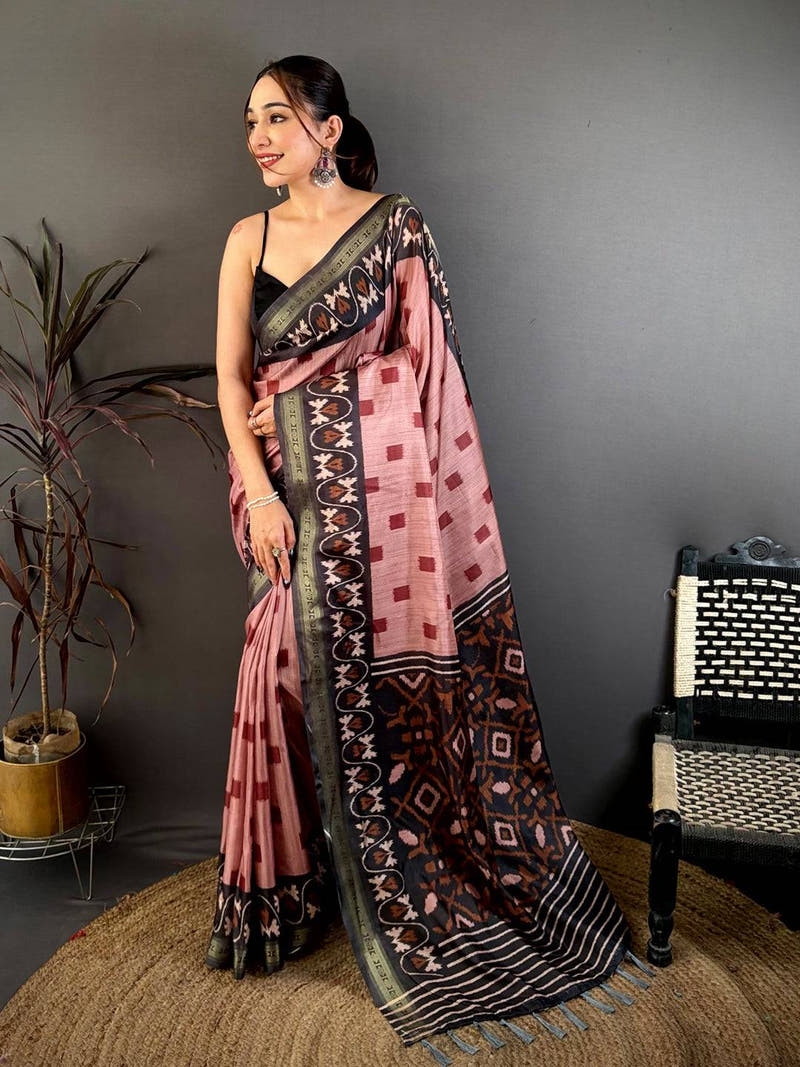 Classic Rudraksh Border Ikkat Print Saree