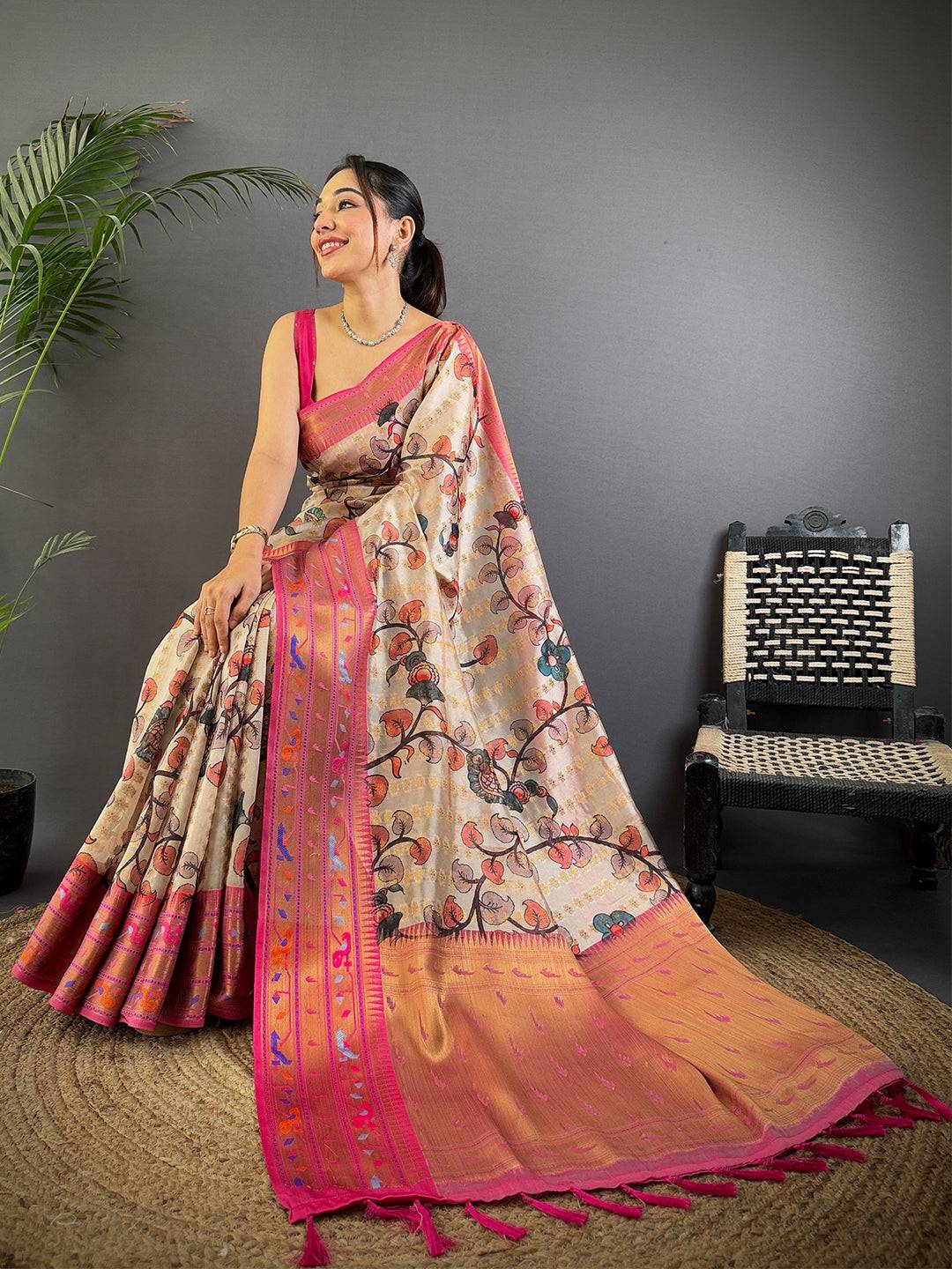 Elevate Kalamkari Printed Tissue Saree