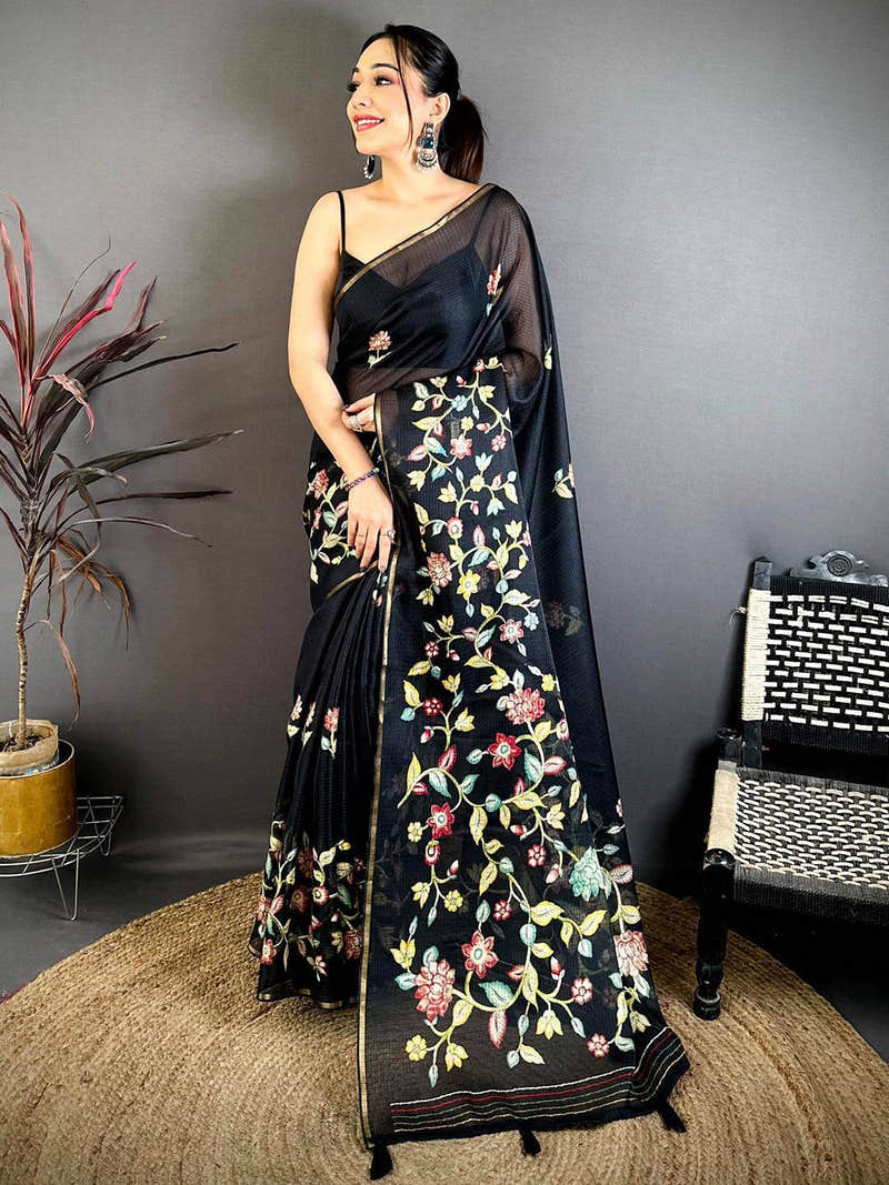 Royal Kota Doriya Floral Kalamkari Saree