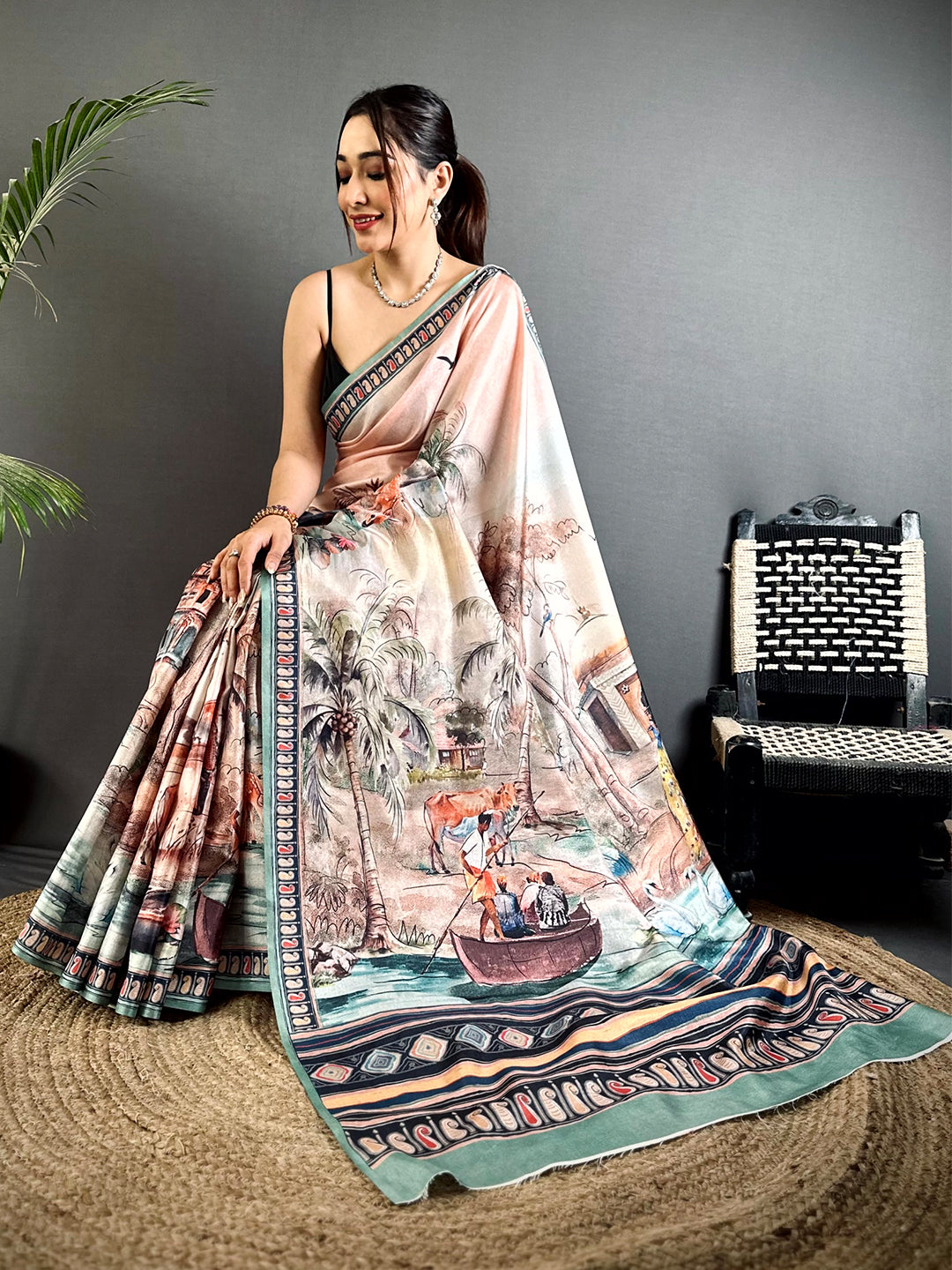Opulent Free-Hand Semi Tussar Saree