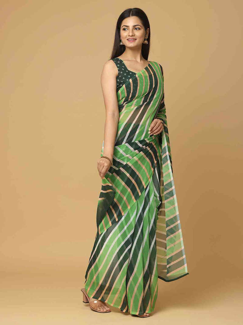 Leheriya Green Colour Soft Georgette Digital Print Party Wear Saree