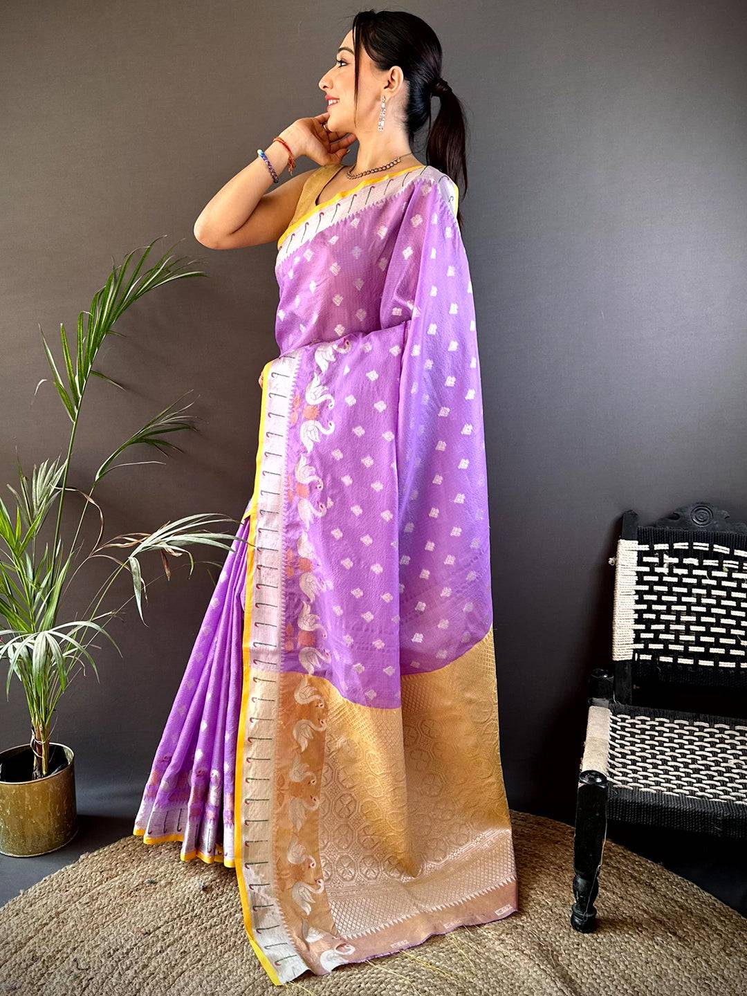 Lavender Kota Kora Meenakari Saree