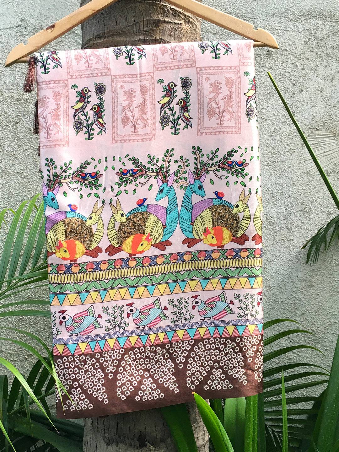 Light Pink Madhubani Digital Print Saree with vibrant patterns