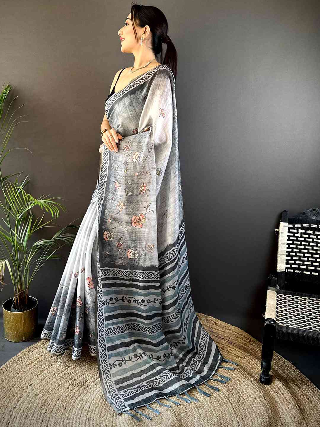 Grey Tissue Digital Print Saree