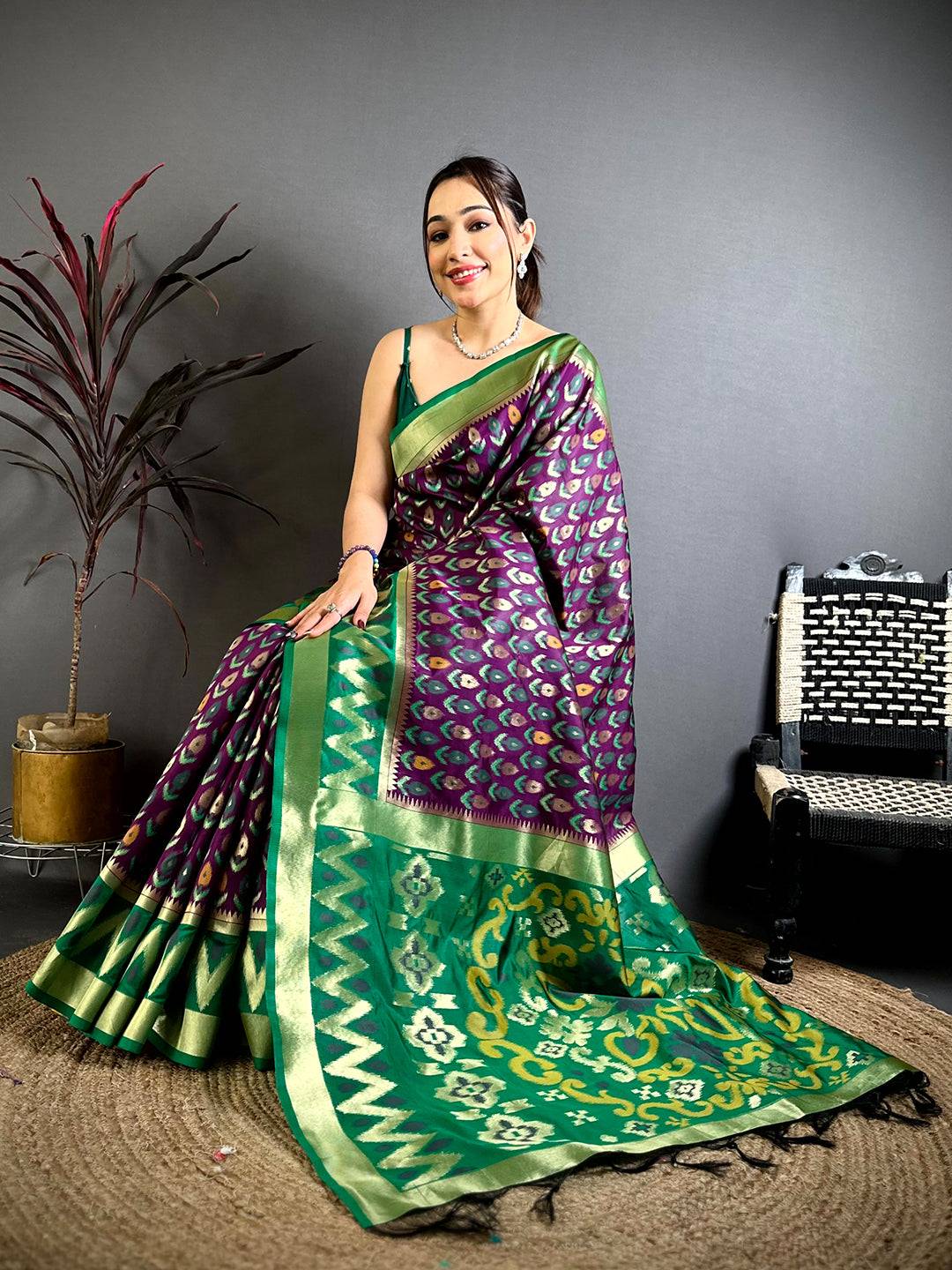 Bangani Double Ikkat Soft Silk Saree