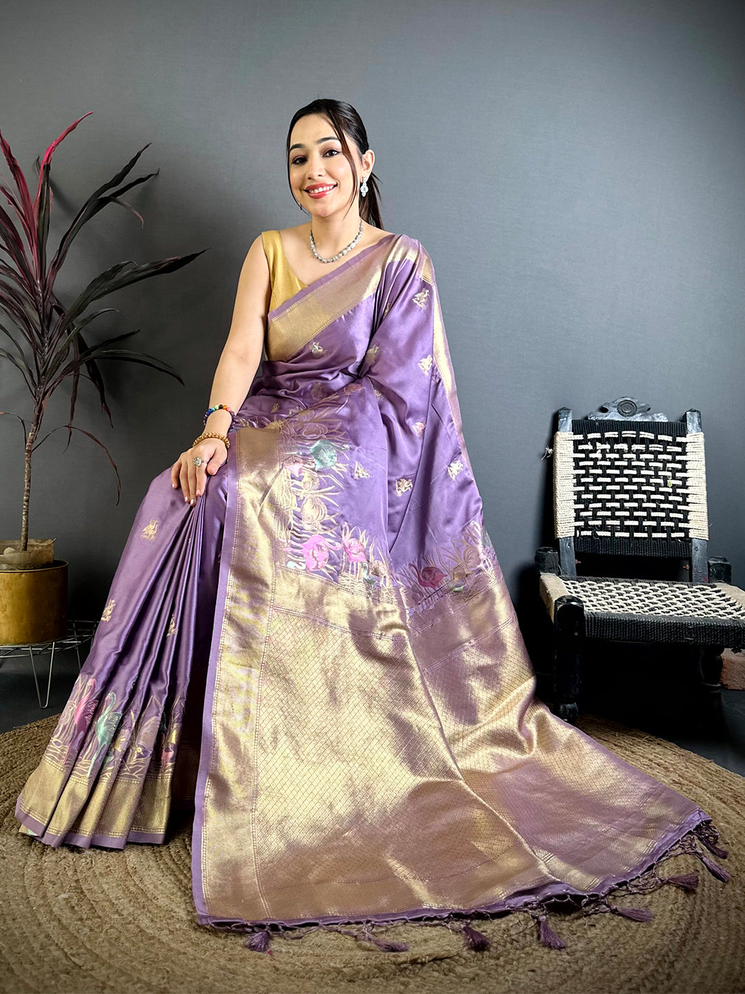 Opulent Minakari Satin Silk Saree
