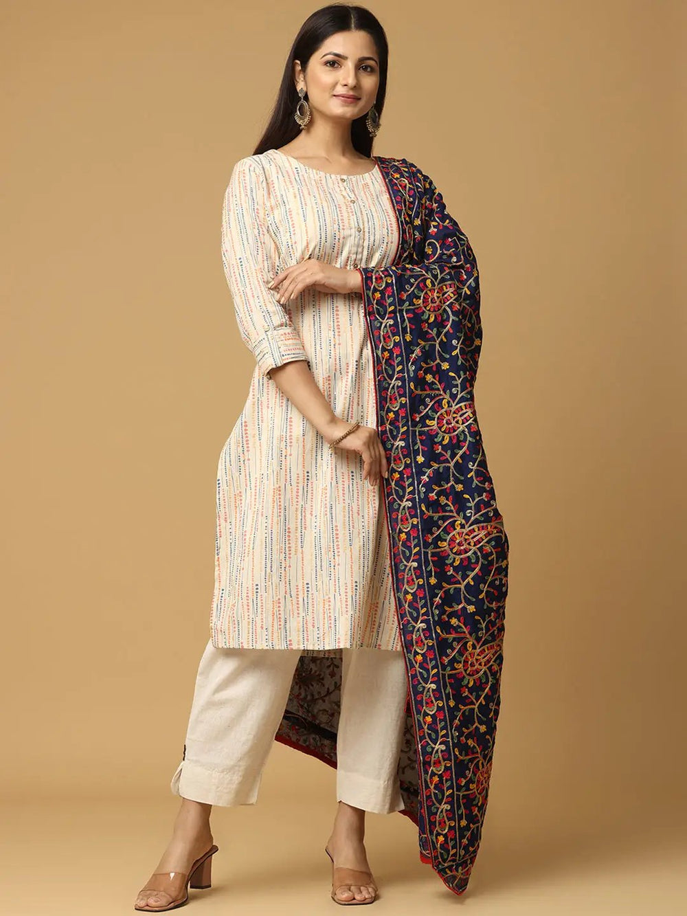 Stylish Navy Chiffon Dupatta showcasing detailed threadwork