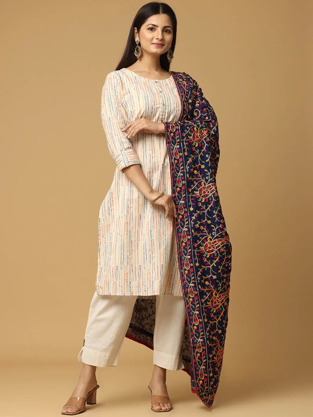 Stylish Navy Chiffon Dupatta showcasing detailed threadwork