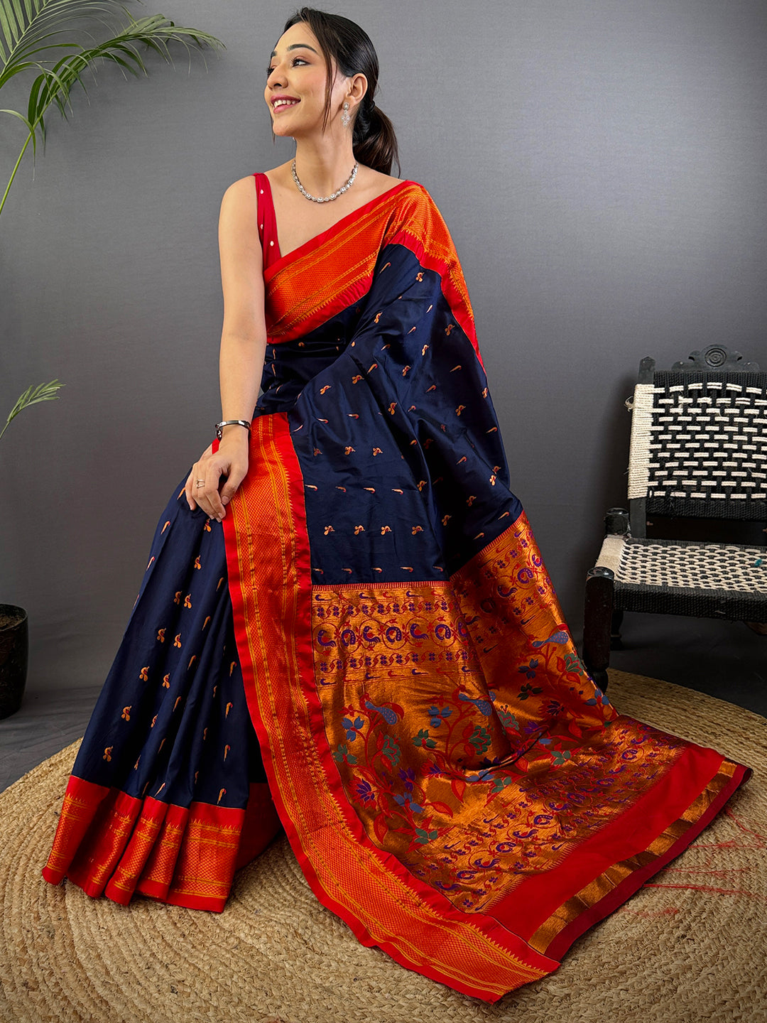 Navy Soft Silk Paithani Saree