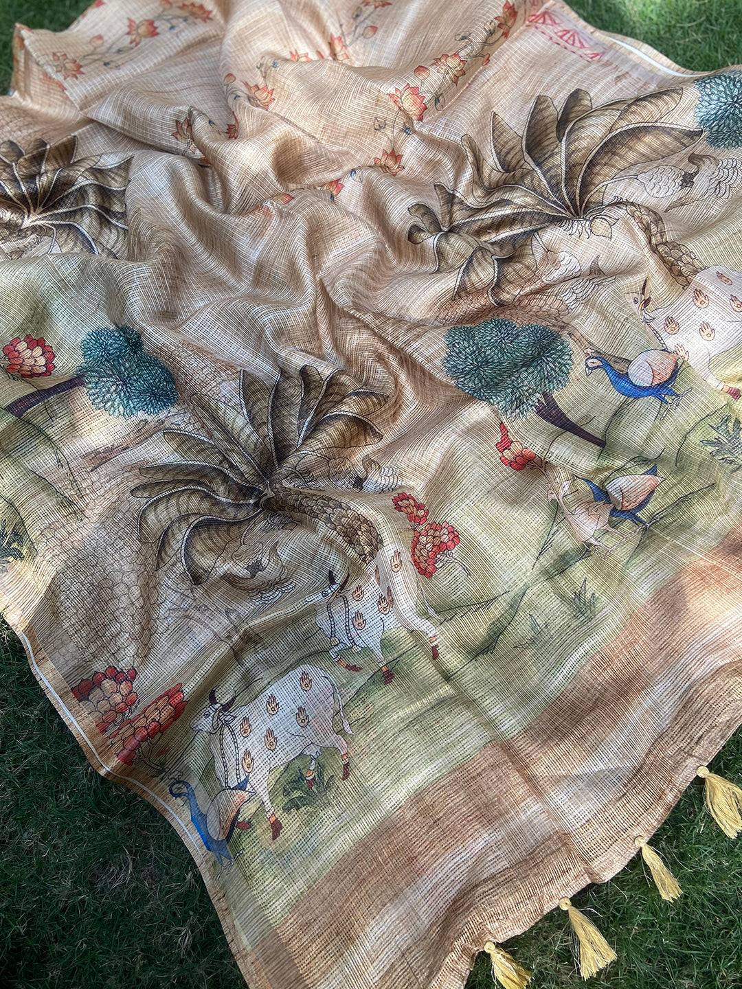 Soft Kota Doriya Silk Saree with Pichwai Prints & Rich Pallu