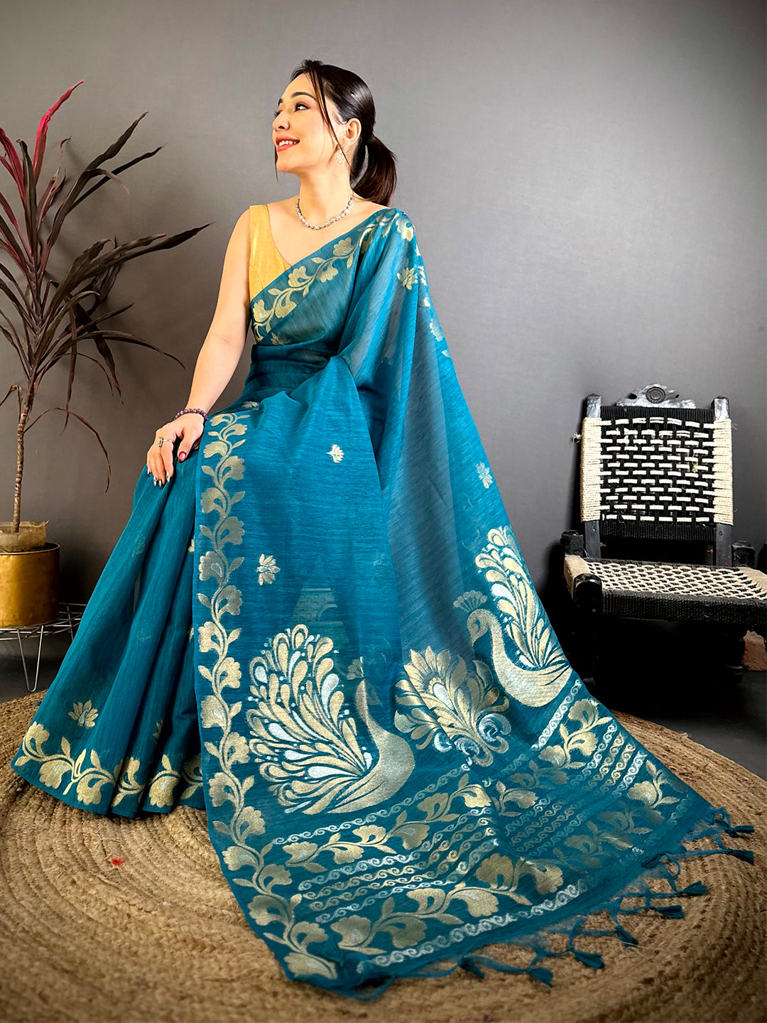 Rama Peacock Zari Munga Saree