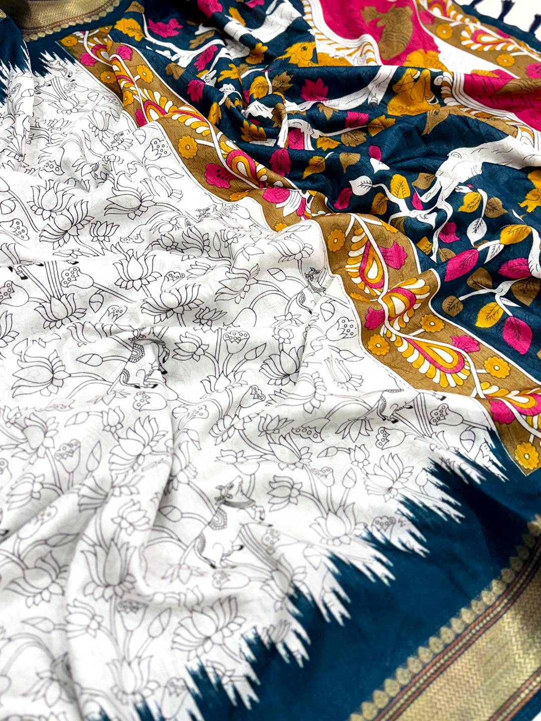 Rama Pichwai Printed Dola Silk Saree