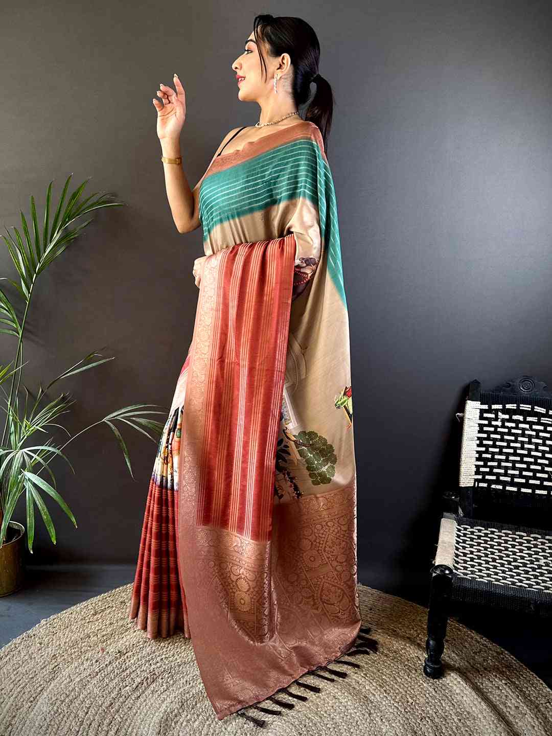 Pastel Blue Soft Crepe Silk Digital Ombre Saree