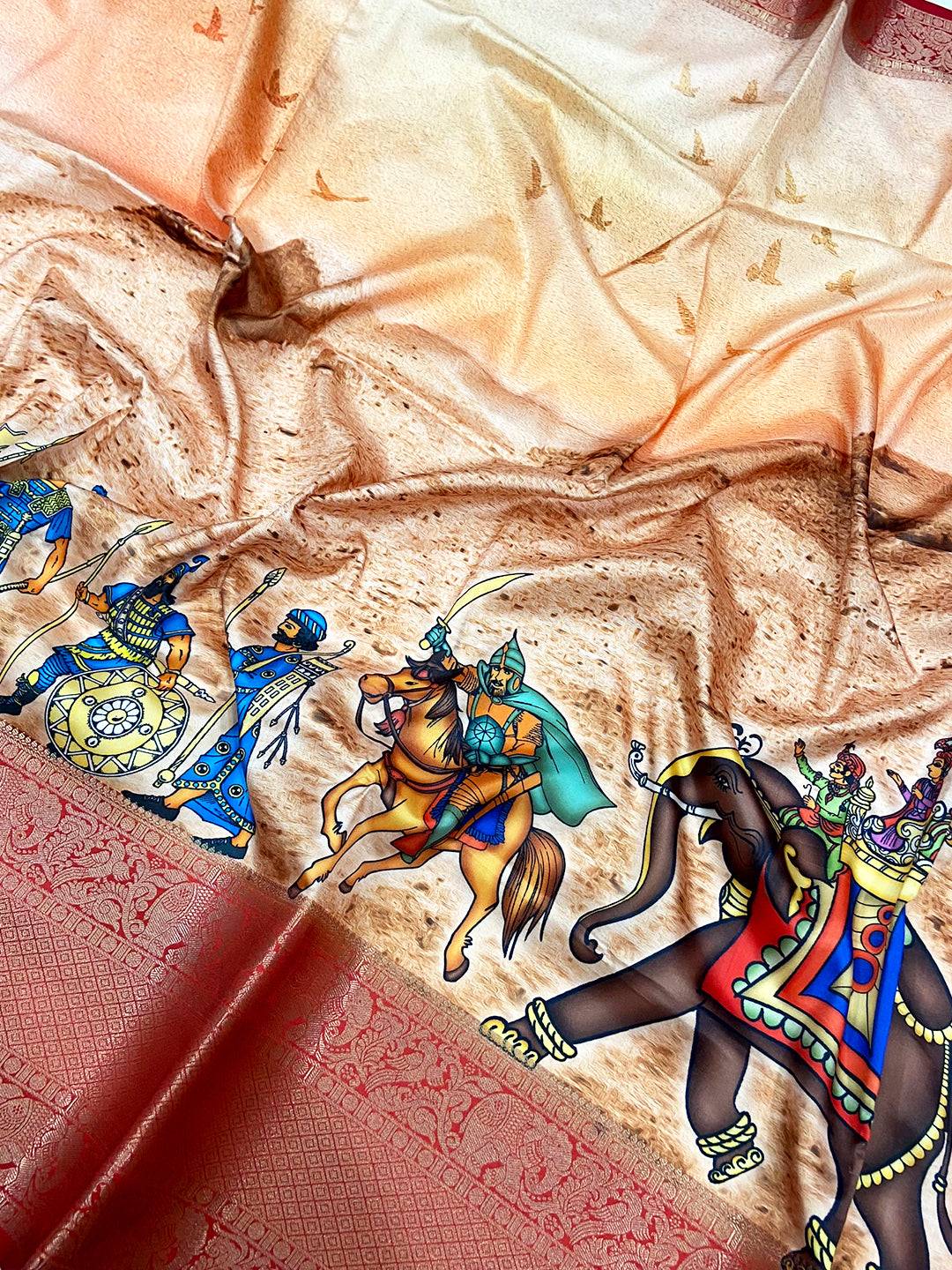 Vibrant Soft Banarasi Silk Digital Print Saree