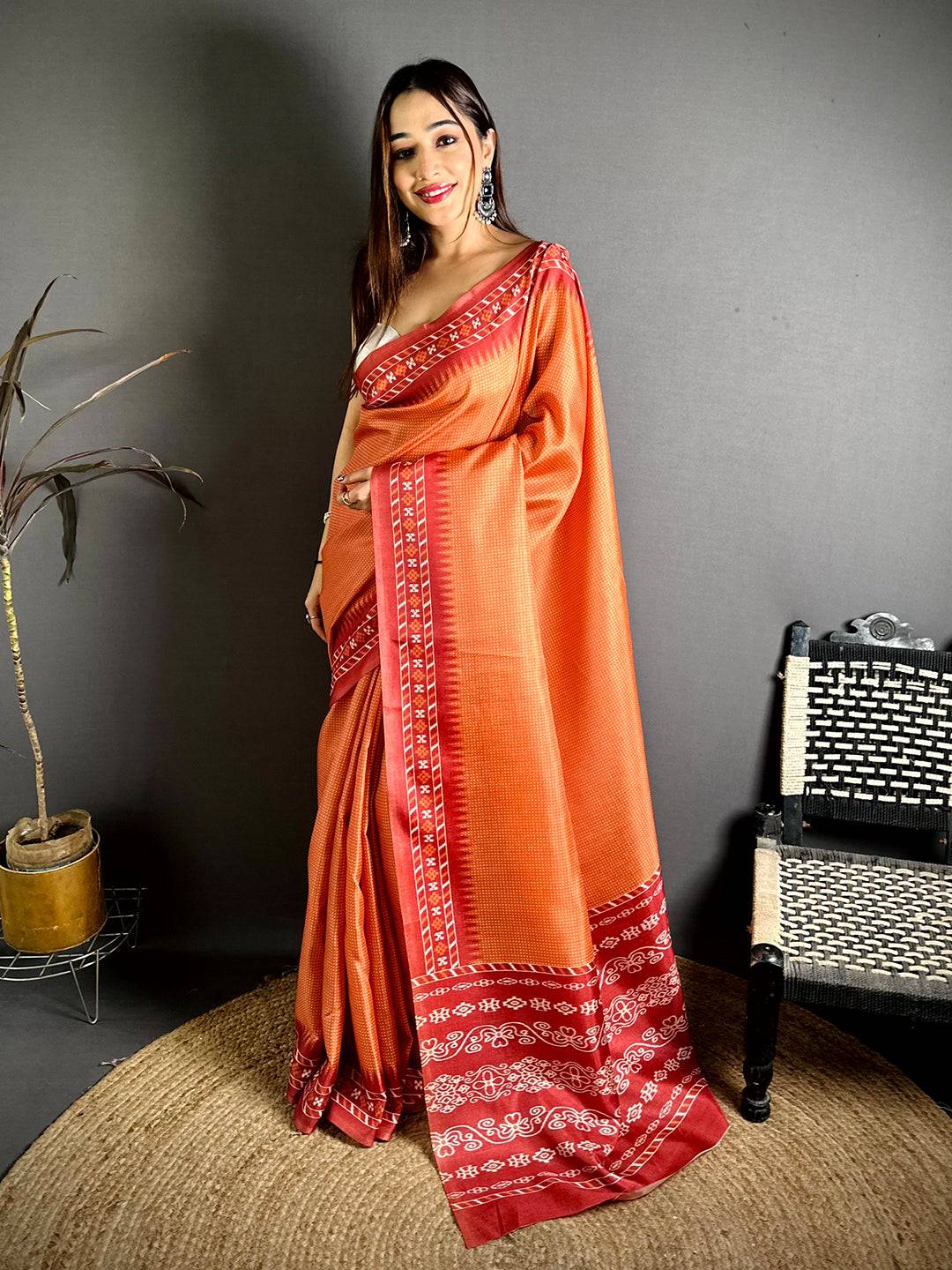 Classic Polka Ikkat Print Tussar Saree