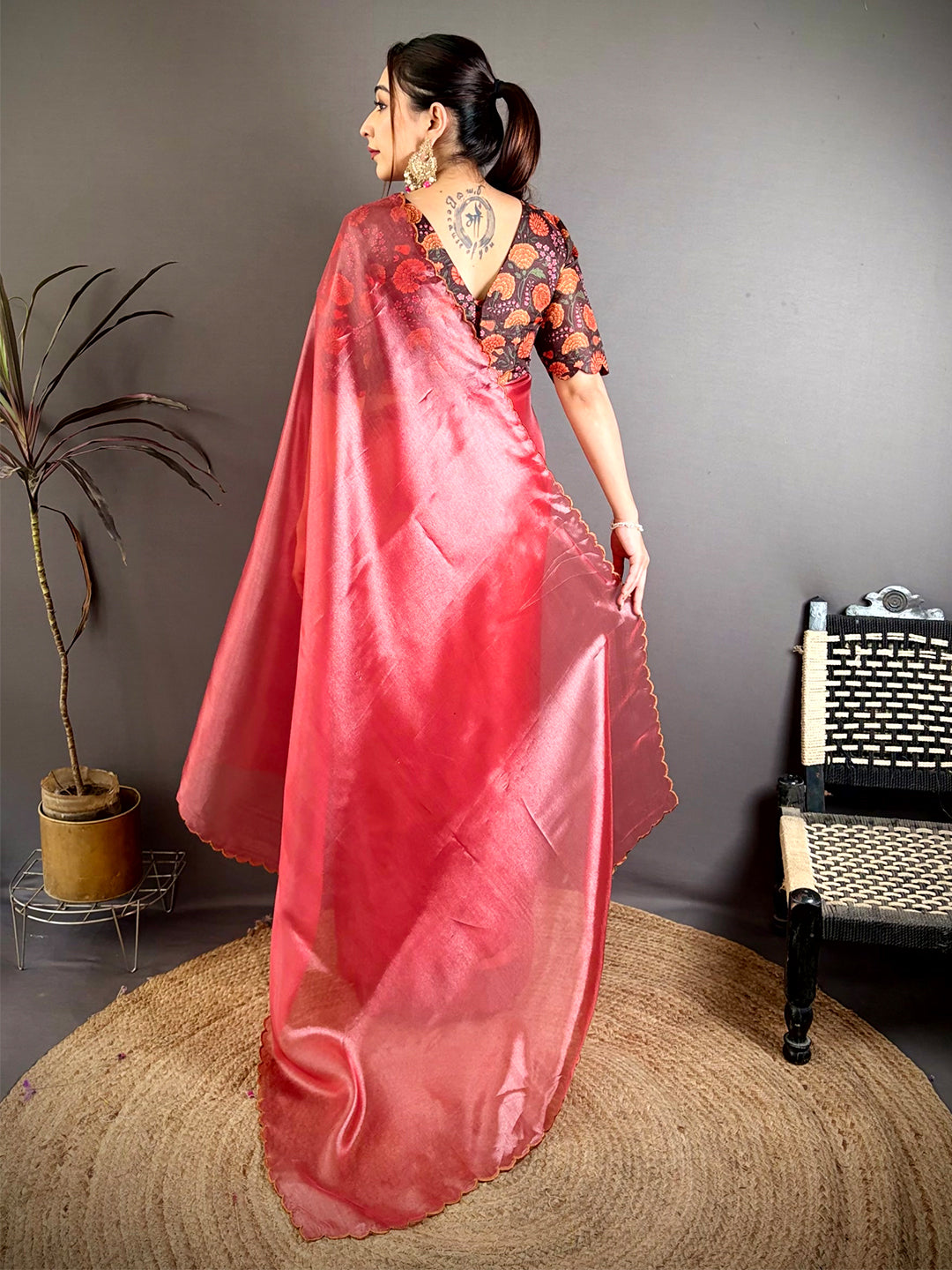 Glass Silk Embroidered Cutwork Saree