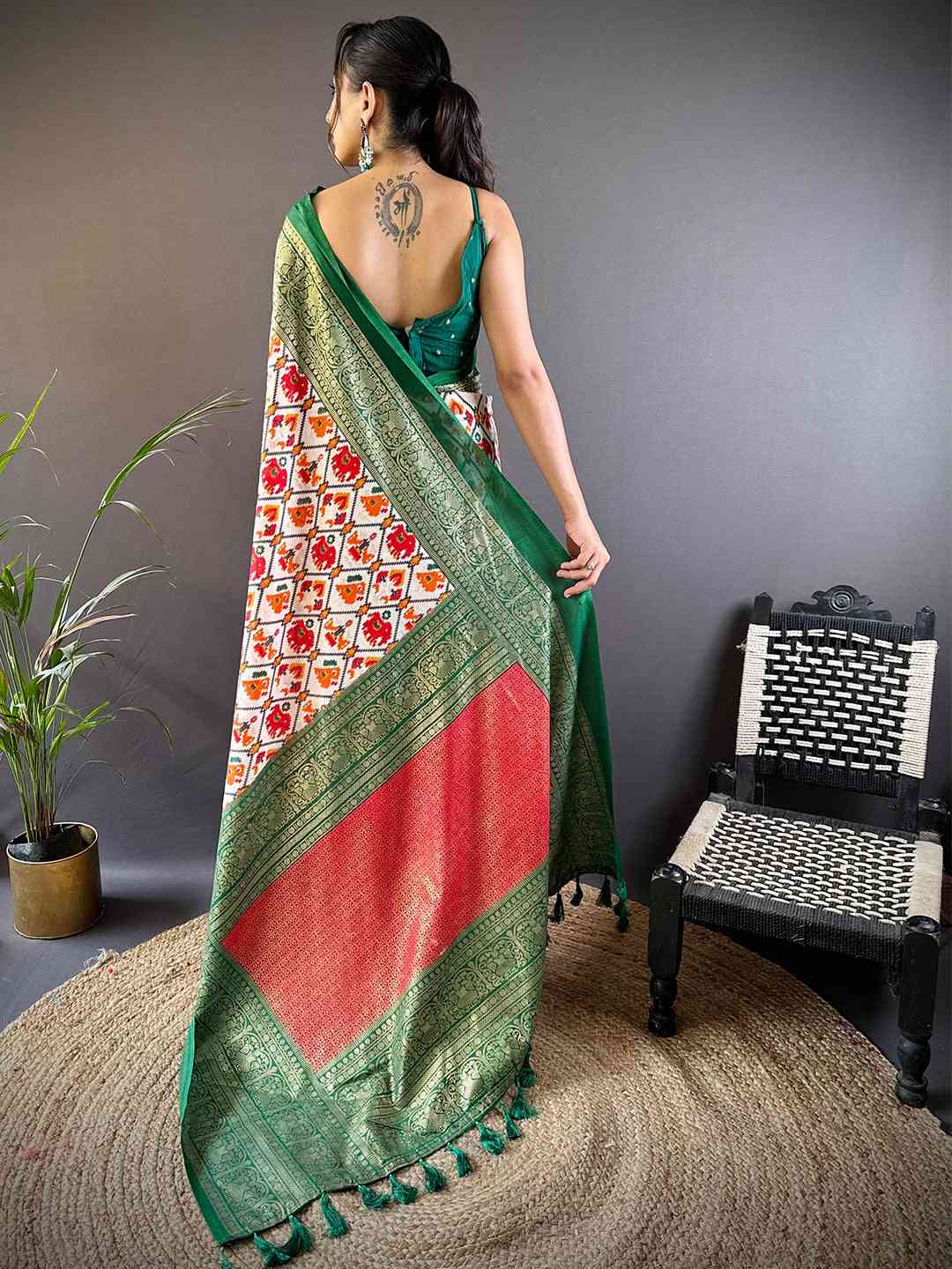 Soft Chanderi Silk Patola Design Festive Wear Saree