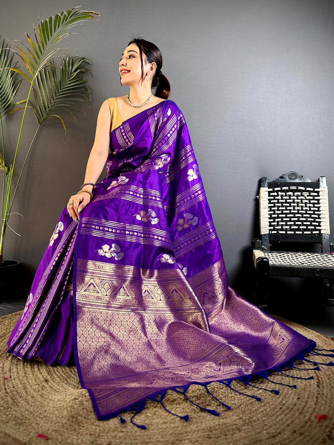 Purple Sona Chandi Striped Silk Saree