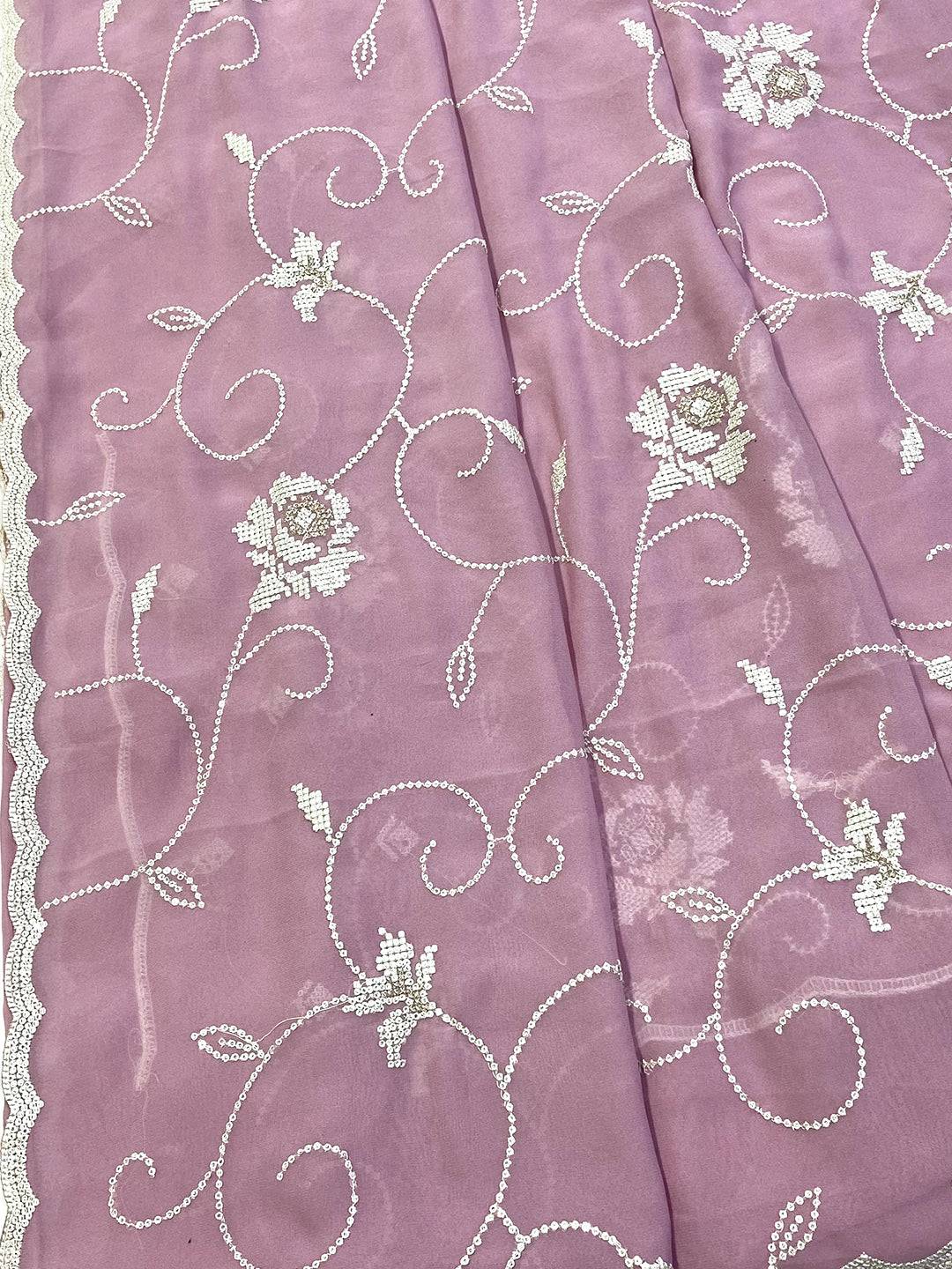 Lavender Georgette Sequin Embroidery Saree