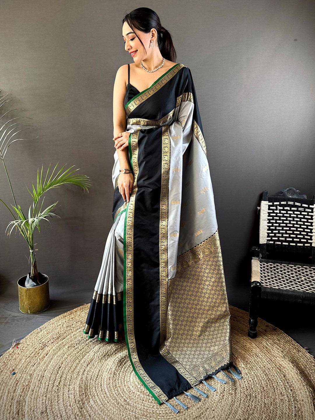 Grey Gadhwal Pure Soft Silk Saree