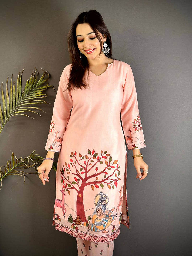 Kalamkari Curve V Slit Neck Kurti