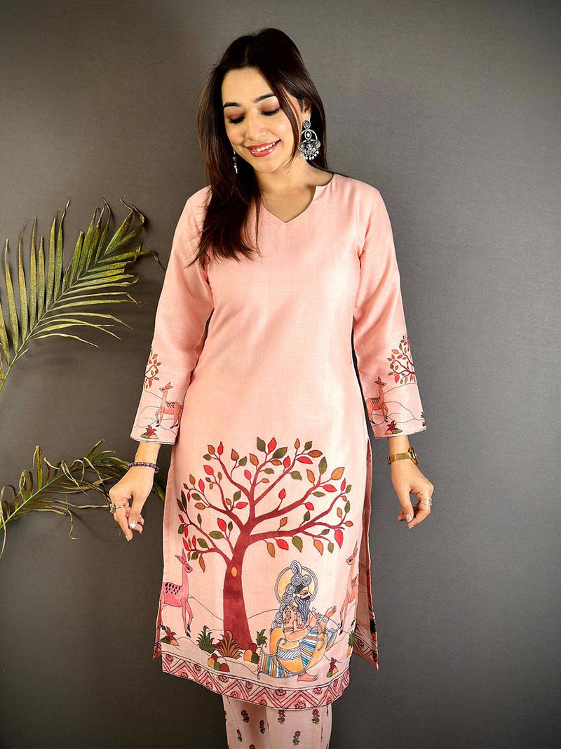 Kalamkari Curve V Slit Neck Kurti
