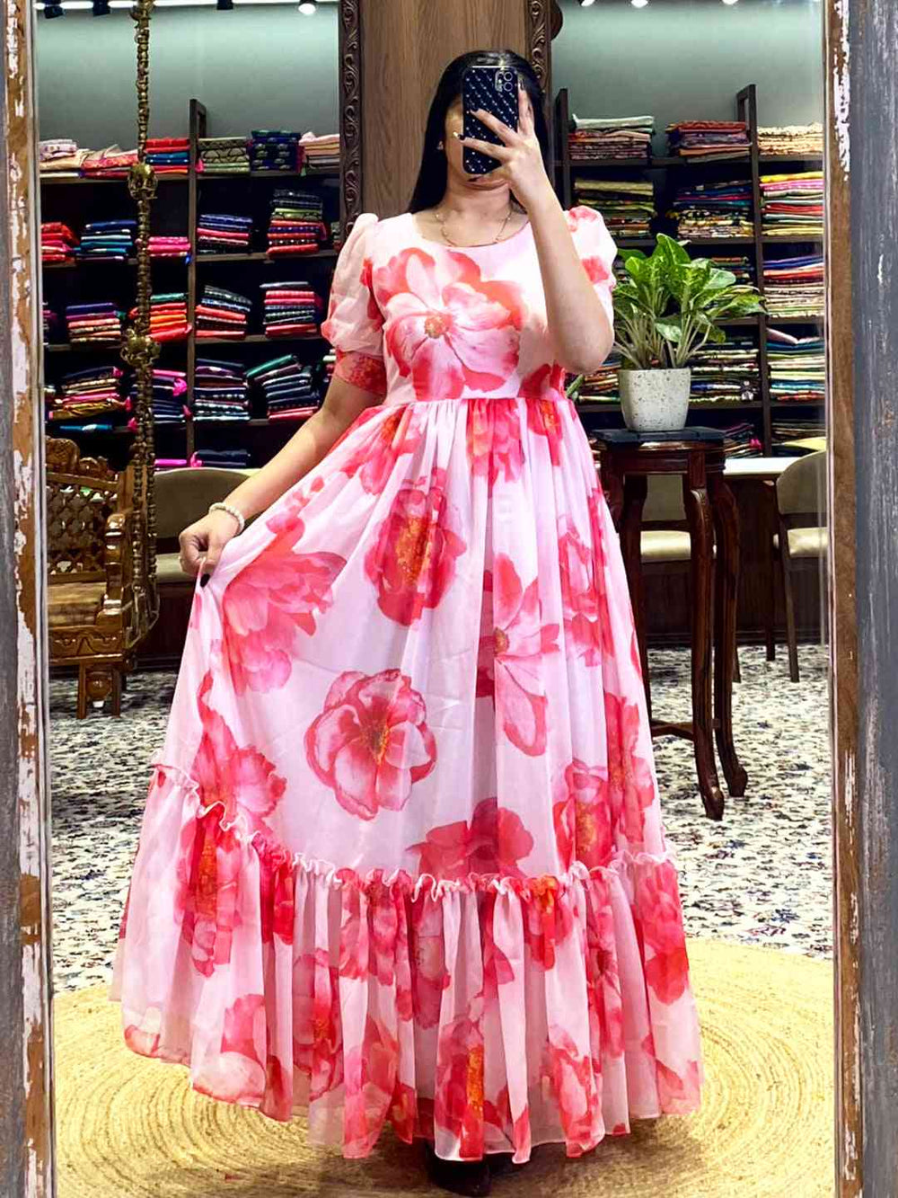 Baby Pink Floral Georgette Dress