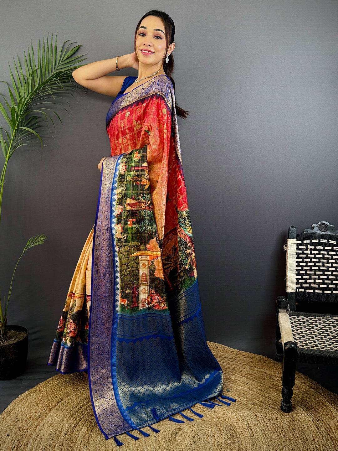 Radiant Banarasi Kalamkari Printed Saree