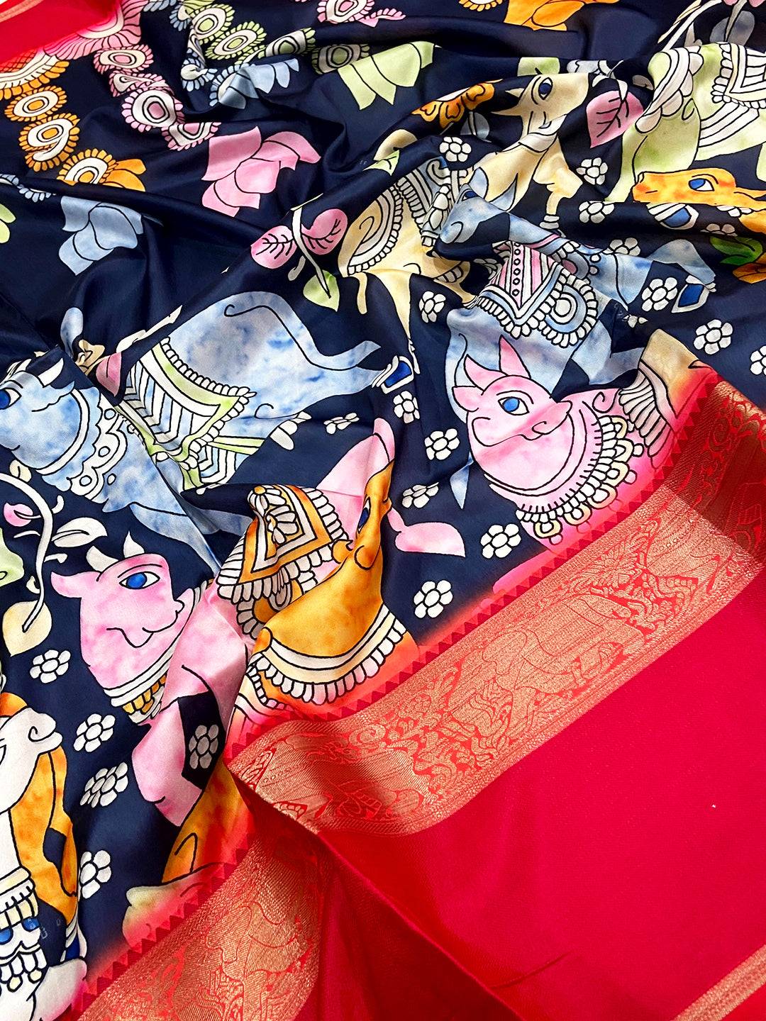 Regal Olive Banarasi Kalamkari Silk Saree