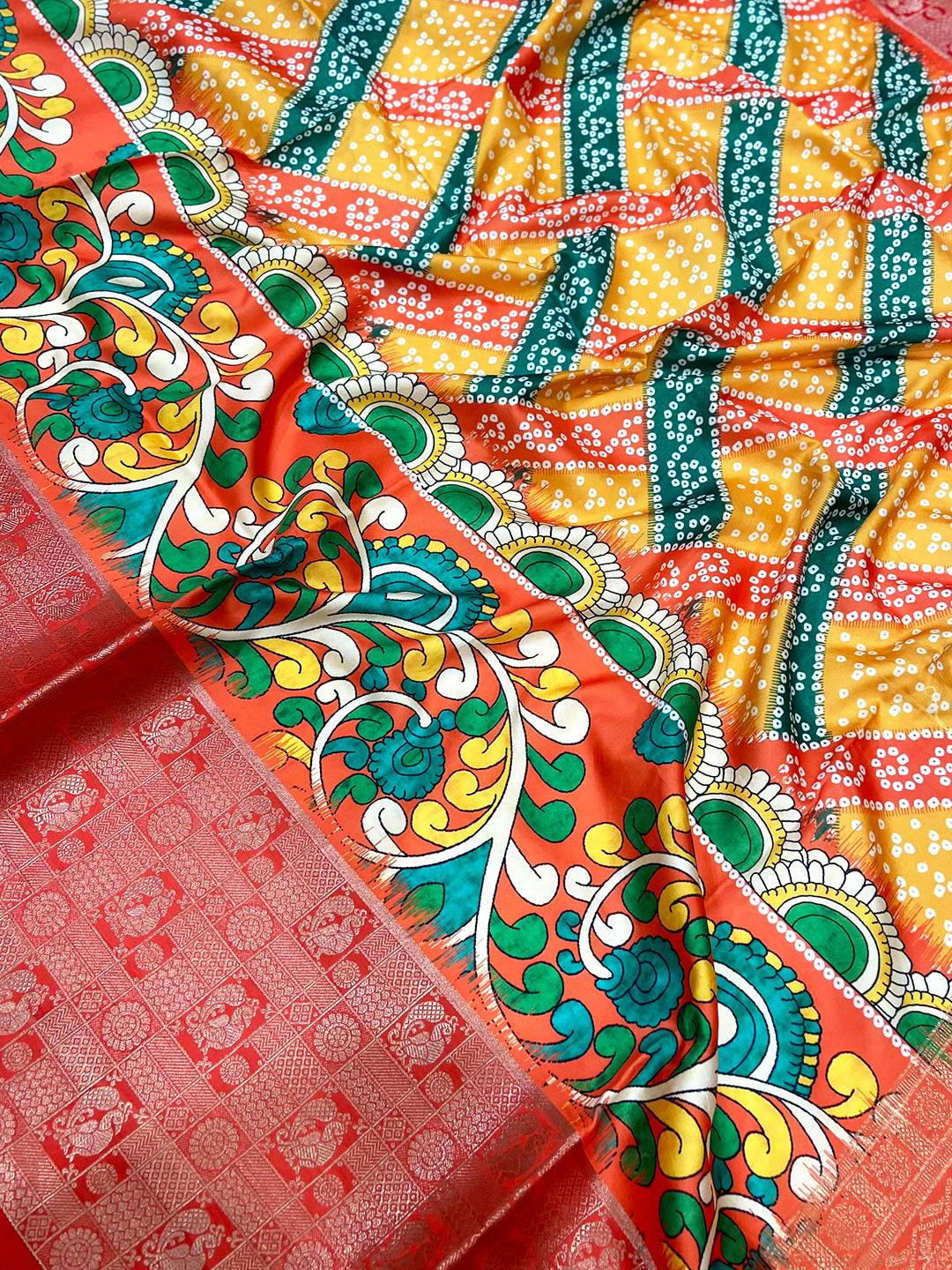 Multi Bandhej Printed Banarasi Saree