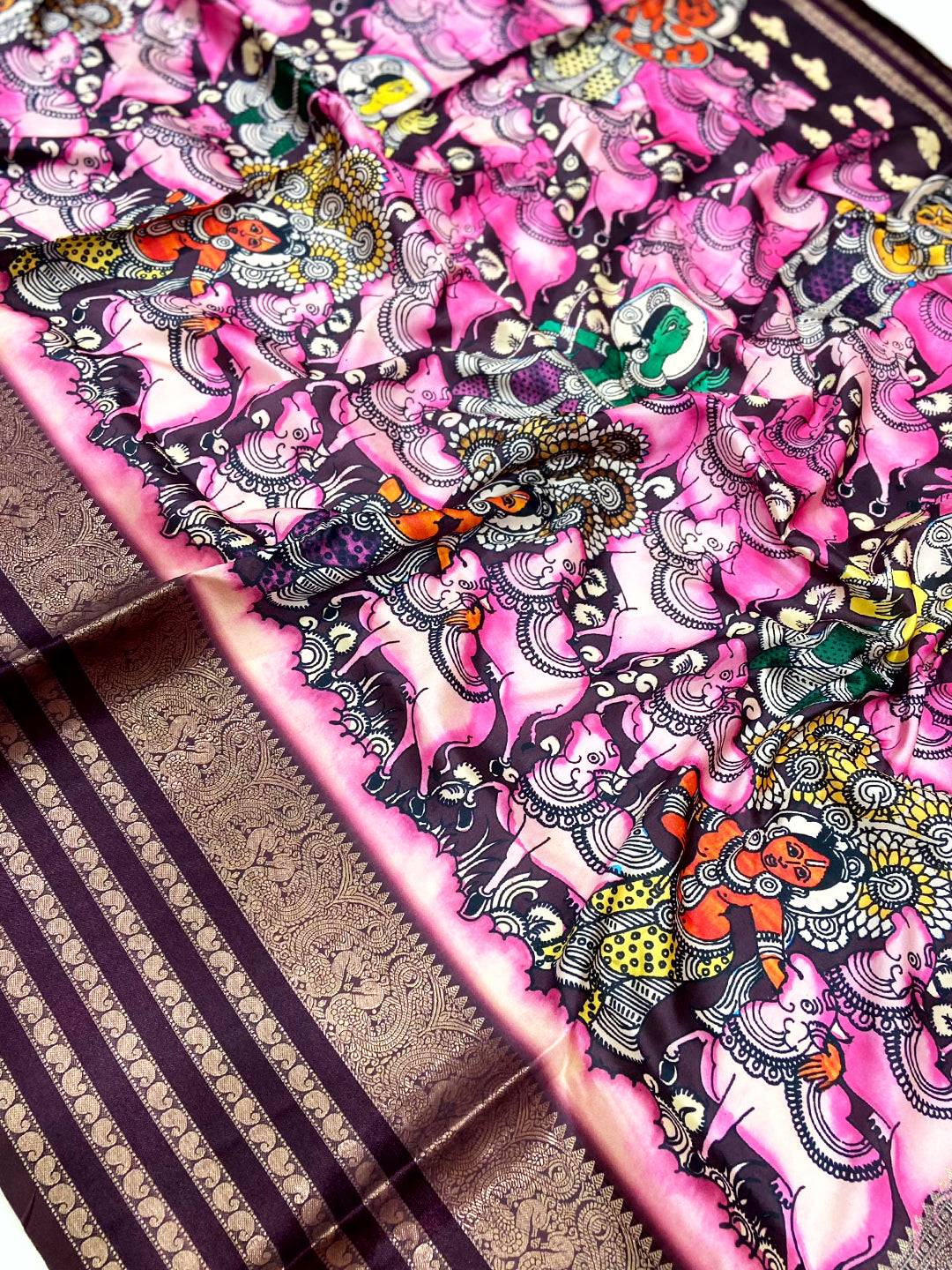 Purple Kalamkari Printed Banarasi Saree