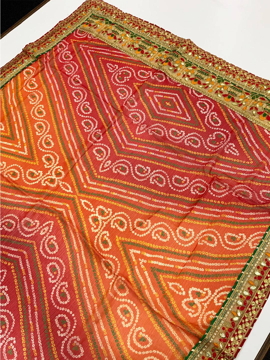 Trendy Chiffon Bandhej Print Foil Work Saree