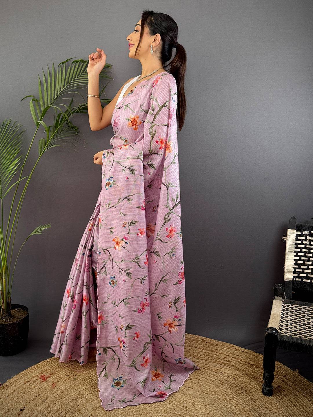 Light Lavender Soft Kota Floral Print Saree