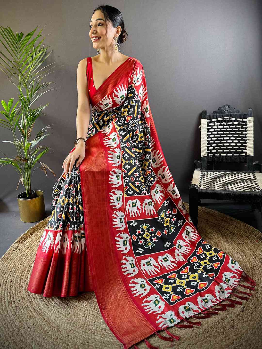 Black Chanderi Silk Patola Radiance Saree
