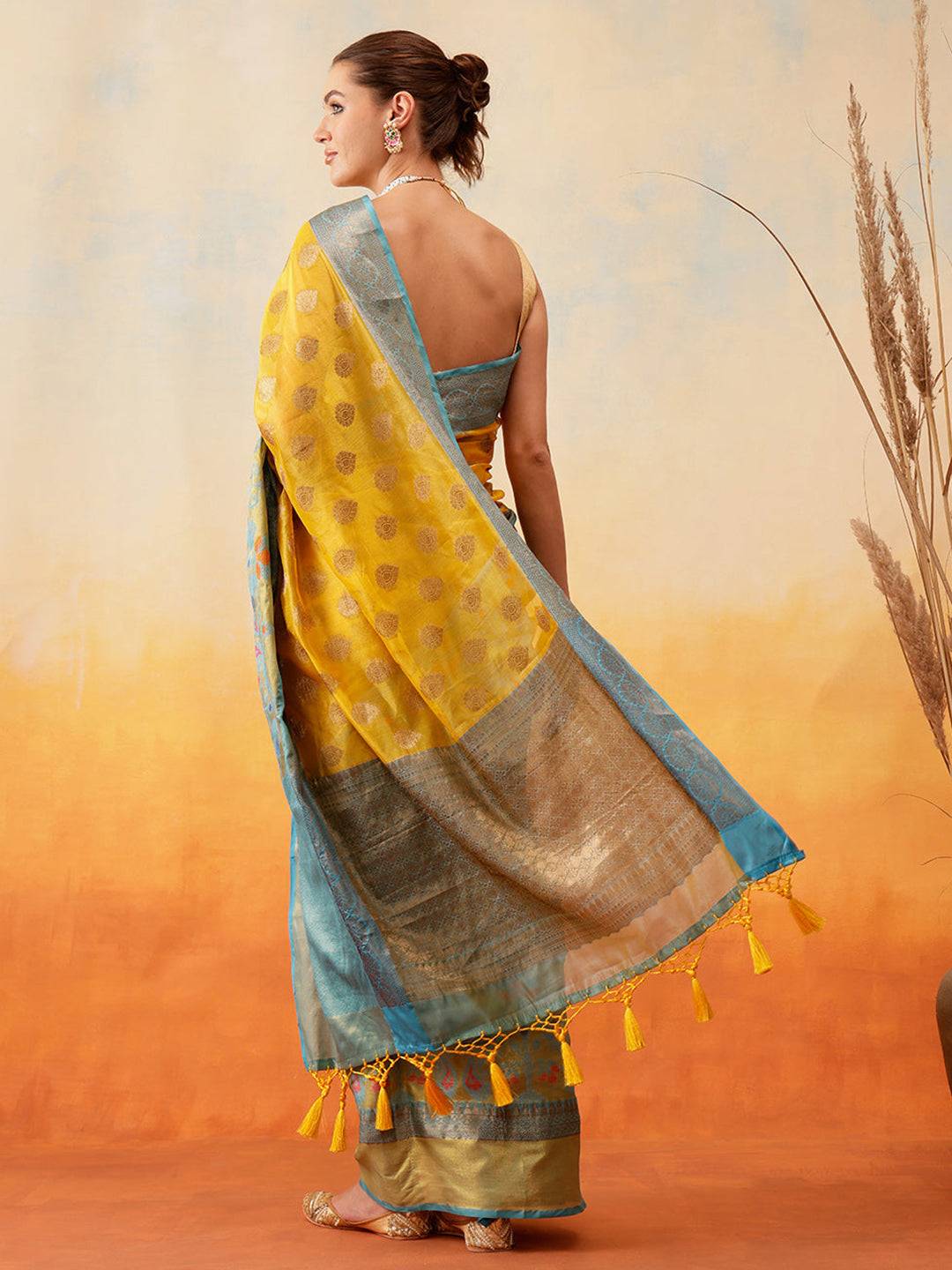 Vibrant Yellow Ethnic Motifs Banarasi Silk Saree