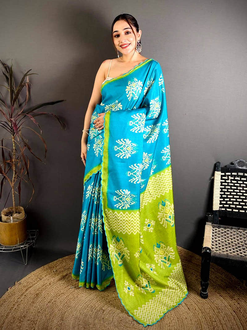 Tussar Ikkat Printed Festive Saree