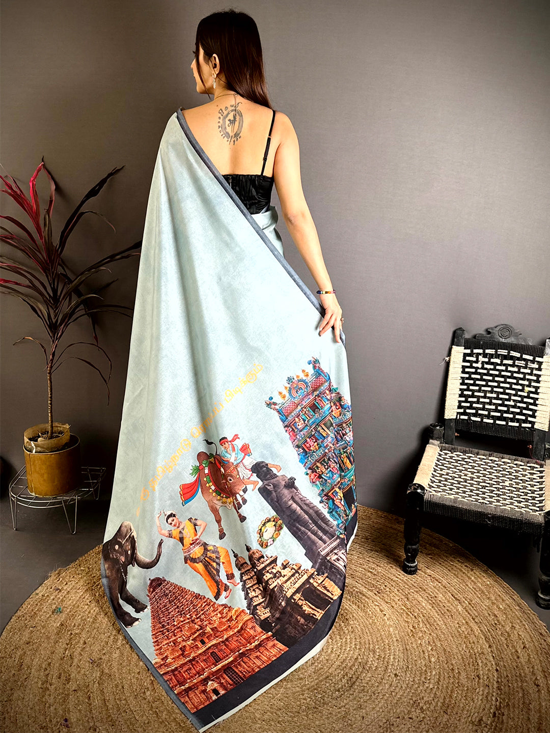 Regal Tamil Cultural Icons Digital Print saree