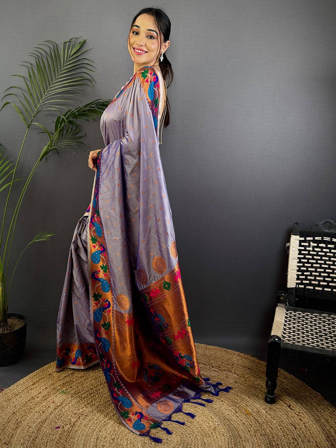 Regal Lavender Yeola Paithani Soft Silk Saree