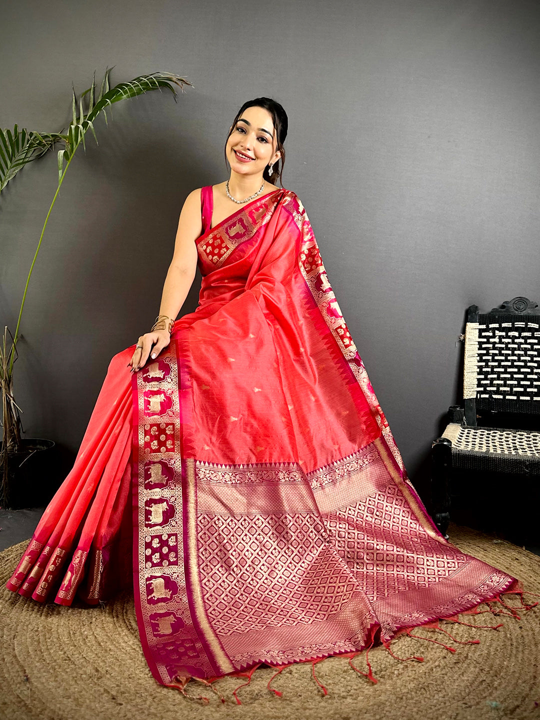 Pink Minakari Kanchi Pattu Raw Silk Saree