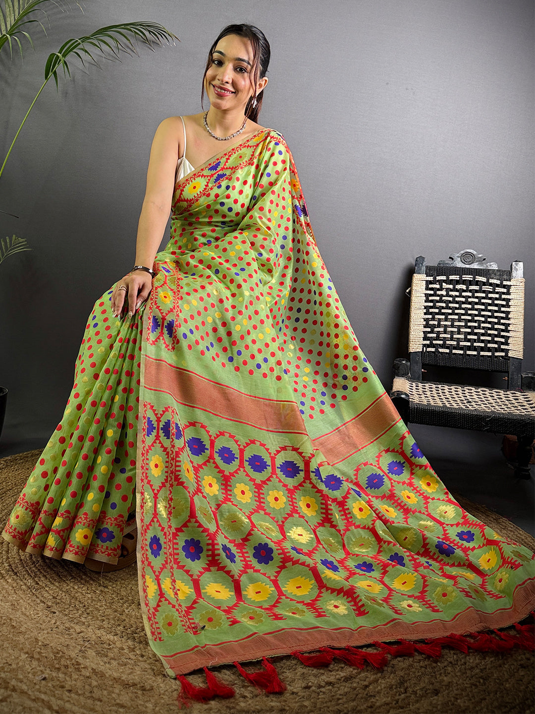 Light Green Dhakai Jamdani Saree