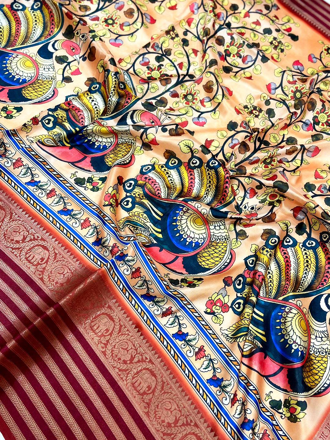 Red Kalamkari Digital Print Pattu Saree