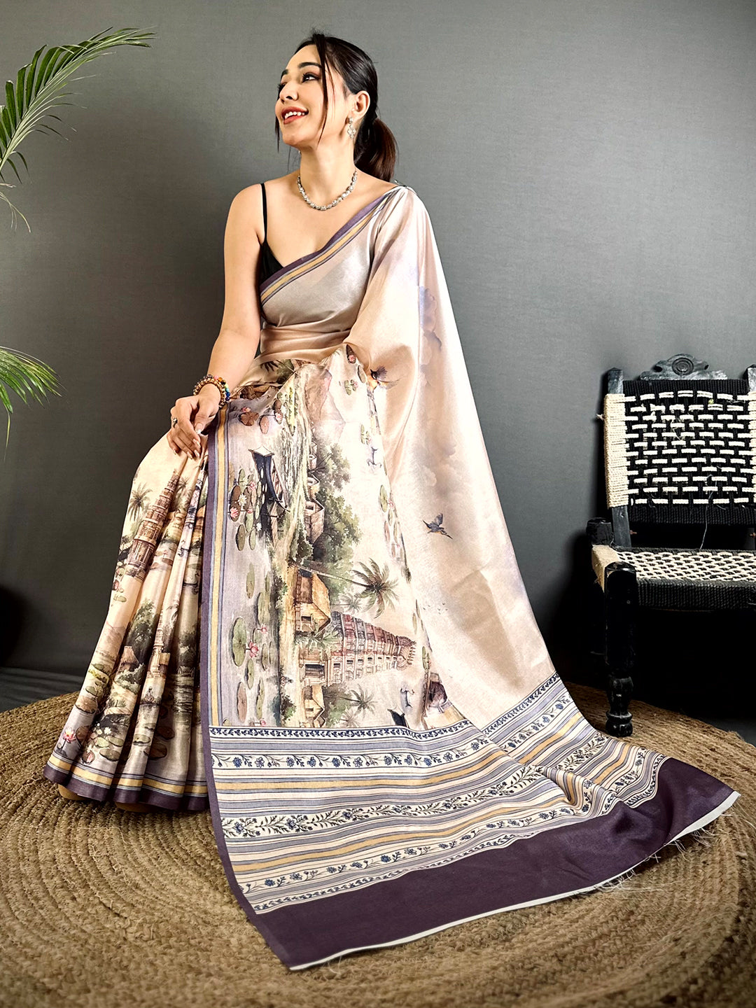 Heritage Tussar Landscape Digital Saree
