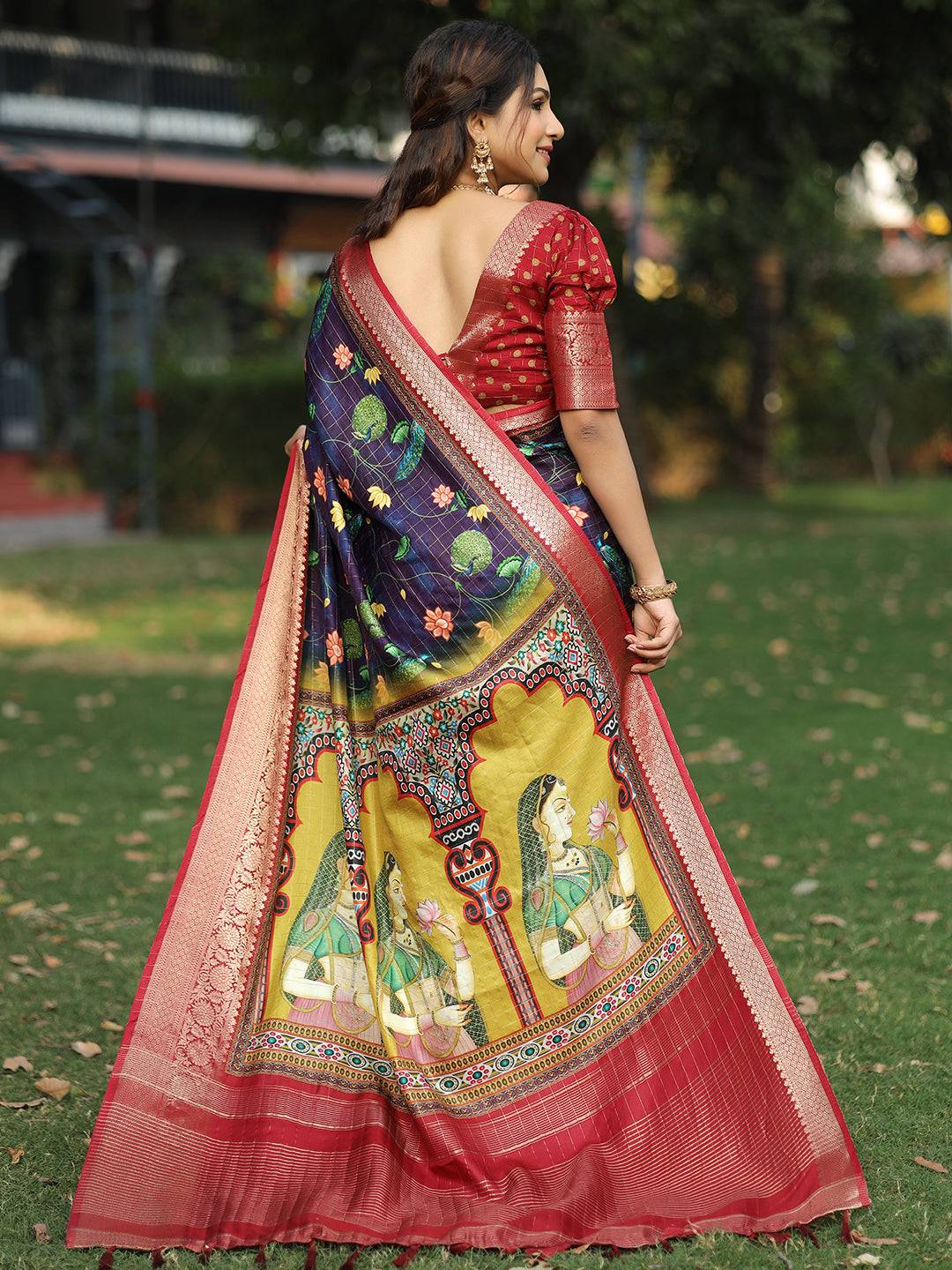 Navy Colour Pure Viscose Dola Silk Saree With Mughal Motifs