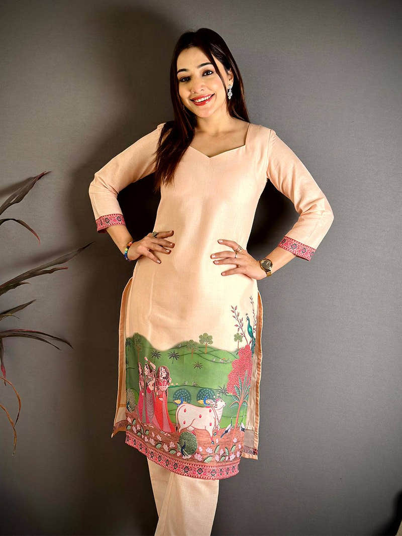 Pichwai Diamond Neck Kurti